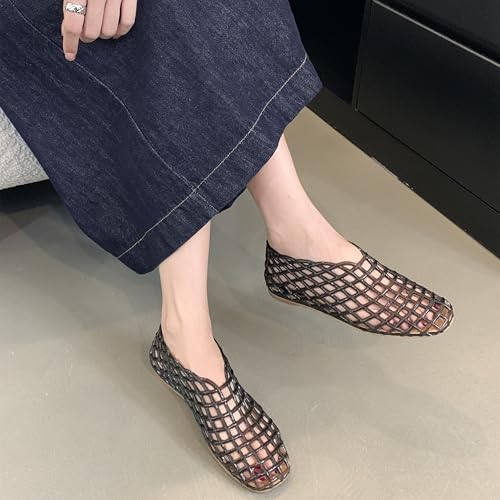 Jelly Mesh Ballet Flats for Women Clear Hollow Jelly Shoes Sandals Round Toe Non-Slip Beach Ballerina Jellies Flats Shoes3