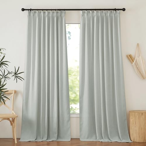 NICETOWN Linen Grey Curtains 84 inches Length 2 Panels Set, Rod Pocket & Back Tab Flax Linen Burlap Semi Sheer Eclectic Drapes Privacy with Light Filt