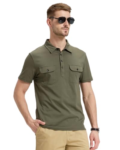 Camiseta polo para hombre de manga corta de algodón, ideal para golf y trabajo, con 2 bolsillos miniatura 2