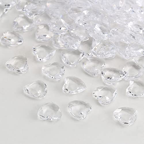 YIEUR Lot de 600 cœur blanc cristaux confettis décoratifs, 12mm Coeur Cristal diamant en plastique pour mariage table décoration(blanc -12mm)