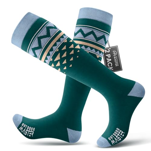 OutdoorMaster Unisex Ski Socks,Skiing and Snowboarding Socks for Men & Women with Over the Calf Design/Non-Slip Cuff