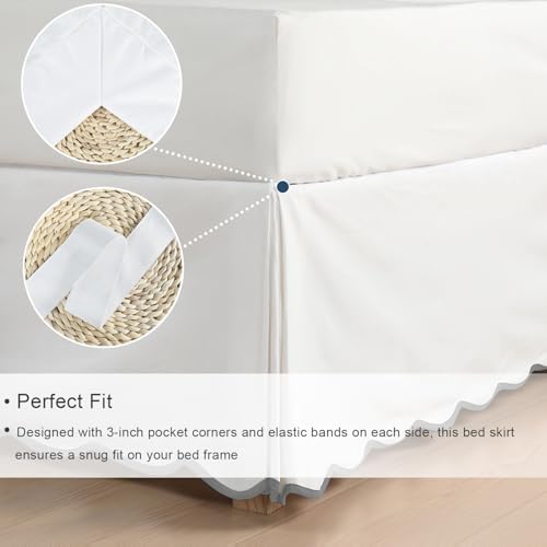 HIG Off White Chic King Bed Skirt - Easy Fit Scallop Edge Pleated Bedskirts, 14 Inch Drop Anti-Slip Dust Ruffle, Thick Fabric for Enhanced Privacy, Pre-Washed for Long-Lasting Use(N60022)