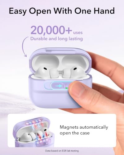 Image of ESR for AirPods Pro 3 Case (2025), Compatible with AirPods Pro 3 (USB-C Cable), MagSafe Ready, Magnetic Lid Lock, Full Drop Protection Cover with Lanyard, Purple