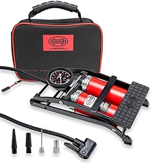 Heyner Premium Double Barrel Foot Air Pump With Manometer 10 Bar 140PSI Pedalmax