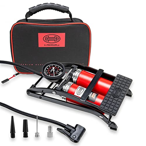 Heyner, hochwertige, doppelläufige Fuß-Luftpumpe „Pedalmax“, mit Manometer, 10 Bar, 140PSI