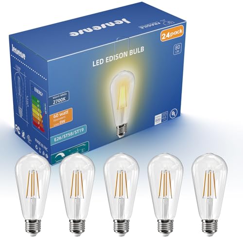 Image of Jensense Edison Bulbs E26 LED Bulb 60 Watt Equivalent, Vintage LED Light Bulbs CRI90+ ST19, Dimmable Clear Light Bulbs (2700k Warm White, 8watt-24 Pack)