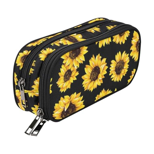 Image of ANANGTEE Sunflowers Pencil Case Pouch for Teen Girls Boys Kids 10 | Large Capacity School Stuff Student Stationery 3 Zippers, Soft Organizer Marker Pen Box for Women Men Heavy Duty