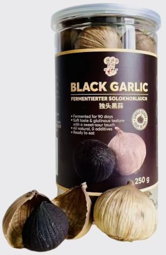 JOY CHEF Schwarzer Knoblauch 250 g einkörpfiger ganzer schwarzer Knoblauch eine Knoblauchzehe Single-clove whole black garlic 90 Tage fermentiert 0 Zusatzstoffe hoch an Antioxidantien