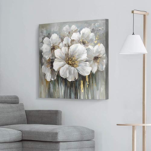 Wall Art Flower Pictures Artwork: White Lily Abstract Floral Print On Canvas For Living Rooms (36"W X 36"H,Multi-Sized) #TOP2