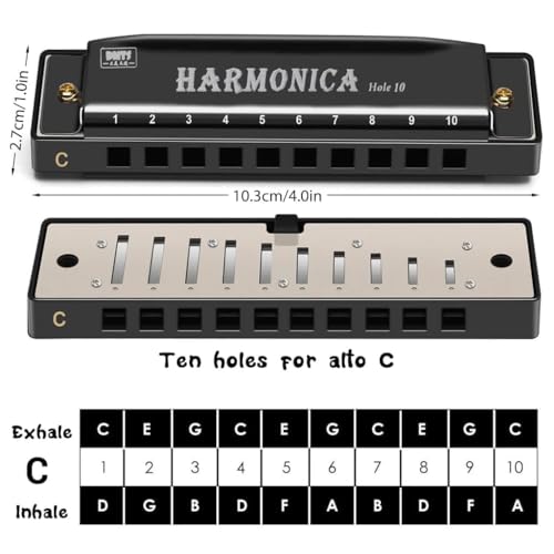 Image of Harmonica Mouth Organ C Key 10 Hole 20 Tone | Professional Blues Harmonica with Titanium Copper Core | Portable Musical Instrument for Beginners Kids & Adults | Clear Sound Durable Build