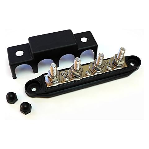 Bay Marine Supply Busbar - Made in USA – 4-Post 250 Amp Stainless Steel Distribution Block - 5/16" Black- Complimentary Conductive Grease Cover