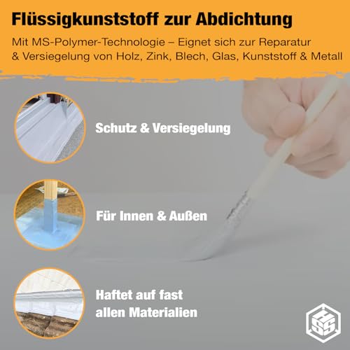 HSS Flüssigkunststoff für Abdichtung & Reparatur – UV- & witterungsbeständig – MS-Polymer – lösungsmittel- & bitumenfrei – Grau – 300 g für ca. 0,33m²