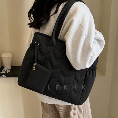 Image of LX LEKHX Tote Bag for Women | Lightweight Shoulder Handbag with 2 Main Zip Compartments & Multiple Pockets | Water Resistant Polyester Fabric | Office, Travel & Daily Use