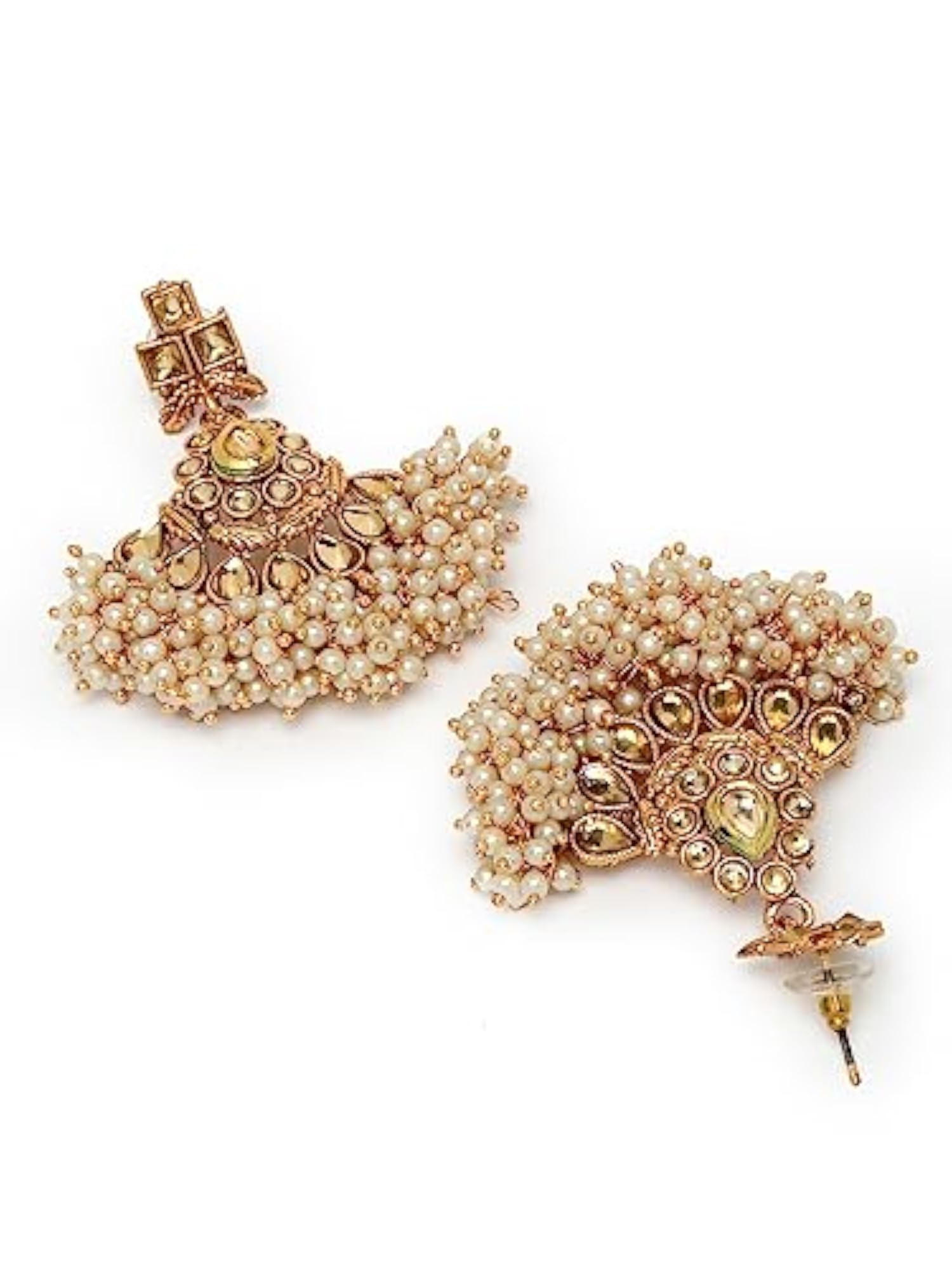 Ethnic Plated Kundan & Beads Copper Collar Bone Necklace Set