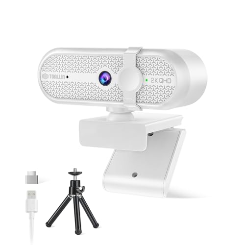 TOALLIN 2K Webcam for PC 5MP Built-in Mic 90 Wide Angle Webcam with Tripod and Privacy Cover USB Computer Camera for Laptop Live-Streaming Gaming Online Meetings Video Calls