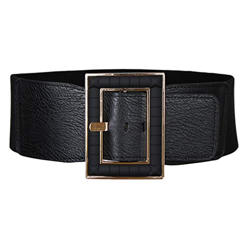 kowaku Cinto Elástico de Couro Cinto Largo Feminino Alfinetes com Fivela Elástica Cintura Decoração