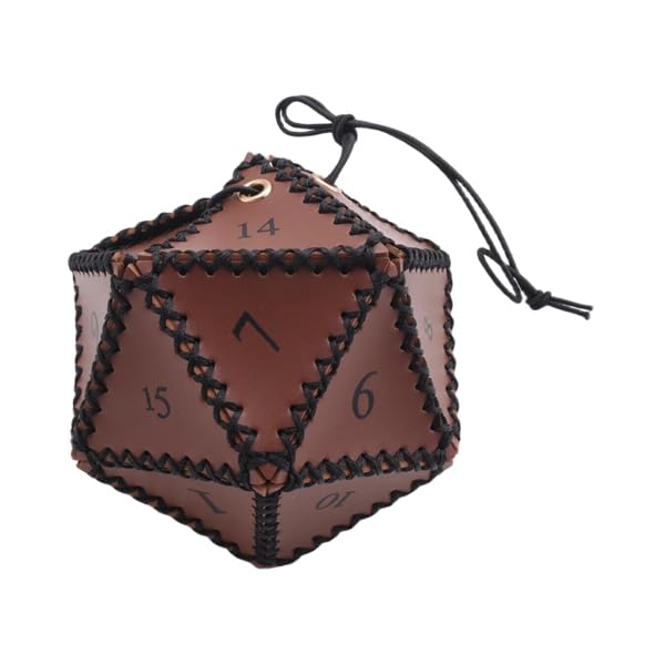 Aboiledy PU Leather D20 Dice Bag, Polyhedral Dice Pouch Portable Drawstring Bag for, DND Dice Bag, Brown