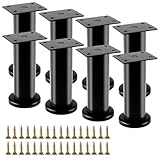 VIDETOL Lot de 8 pieds de meubles réglables en hauteur de 12 à 18 cm, pieds de table en métal noir, antidérapants pour meubles