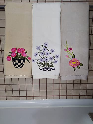 Georgiabags 100% Cotton Velour Fingertip Towel Set (3 Pack), Cotton, Super Soft 11” X 18” Small Hand Towels, Extra-Absorbent Finger Tip Towels For Bathroom & Guests & Gift (Assorted Mix Color) #TOP1
