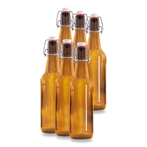 Lot de 6 bouteilles de bière 500 ml brun avec bouchon mécanique – Bouteilles en verre à remplir pour bière maison, parfaites pour le brassage DIY