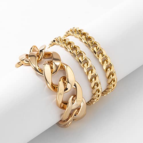 Wiwpar Boho Layered Chunky Bracelets Fashion Layered Link Chain Bracelets Set Adjustable for Women (Gold)4