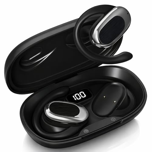 Image of S300 OWS Open Ear Wireless Earbuds with Display, ENC Mic for Crystal-Clear Calls, 60hr Playtime with Type-C Fast Charging, BT5.4 Gaming Bluetooth Earphones, Touch Control Sports Headphone. Black