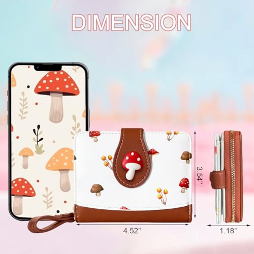 Image of Cute Print Wallet Blueberry Strawberry Cherry Wallet with Credit Card Holder Zipper Coin Purse for Women Girls (MASHROOM)
