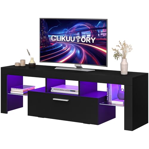 Clikuutory Modern Lighting 51 inch TV Stand with Large Storage Drawer for 32 40 50 55 Inch TVs, TV...