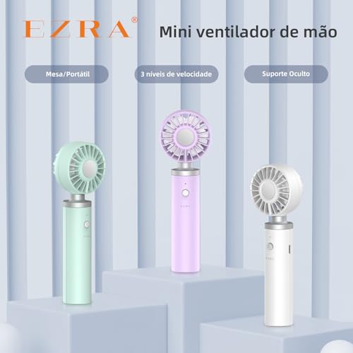 EZRA Mini Ventilador de Mao Portatil Recarregavel Tipo C, 8 Horas, Super Silencioso 3 Velocidades Su
