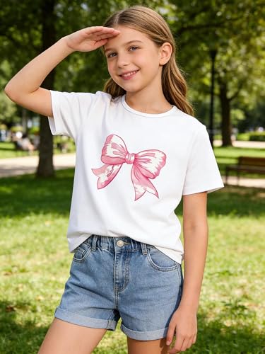 Image of Girls' Graphic Tees Summer Cute Tops Casual Short Sleeve Crew Neck T Shirts