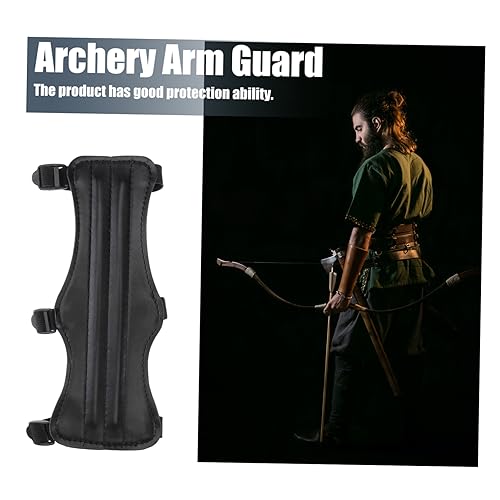 Happyyami Adjustable Pu Leather Archery Arm Guard for Right Left Hand Durable Protective Gear with Triple Buckle Straps Lightweight and Breathable for Hunting and Practice Black