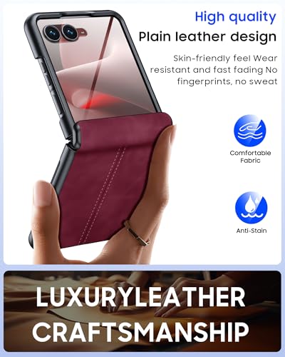 Image of for Motorola Razr+ Plus 2026 Case /Razr+ Plus 2025 Case with Hinge Protection & Built-in Outer Screen Protector, PU Leather Matte PC Shockproof Cover, Ultra Slim Case for Razr+ 2026 /2025-Red