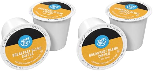Image of Amazon Brand - Happy Belly Light Roast Coffee Pods, Breakfast Blend, Compatible with Keurig 2.0 K-Cup Brewers, 100 Count (Pack of 2)