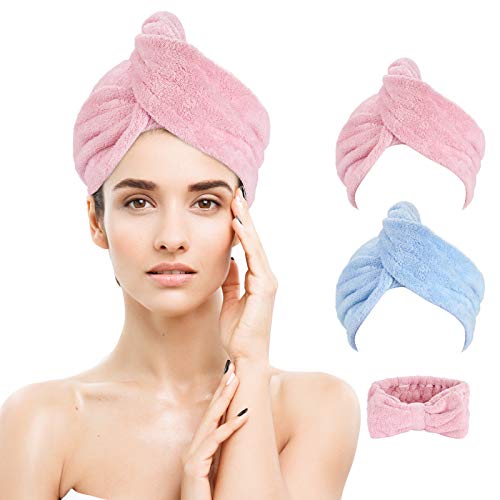 Microfiber Hair Towel Wrap for Women?2 +1 Pack 10 inch X 26 inch?Magic Hair Drying Towel?Super Absorbent Hair Towel Hat.