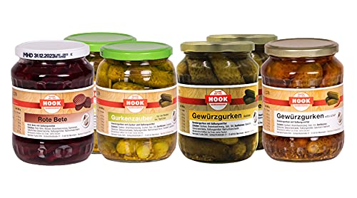 HOOK - Eingelegtes XXL - Probierset: 2 x Gewürzgurken, 1 x Gewürzgurken Chili, 2 x Gurkenzauber, 1 x Rote Bete