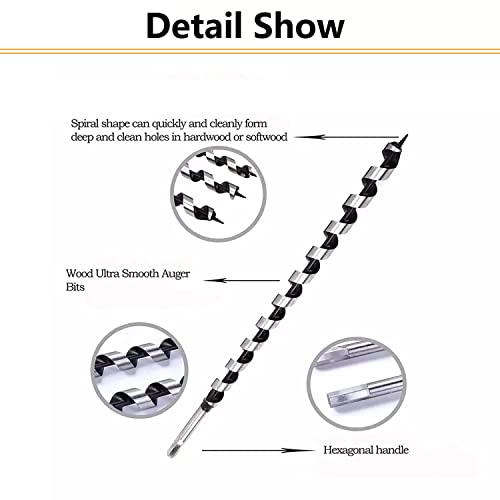 5Pcs 460Mm Auger Drill Bit For Wood 18 Inchs Ship Auger Long Drill Bit 12/14/16/18/20Mm Diameter For Wood Hex Shank Length Deep Woodworking Drill Bit #TOP4