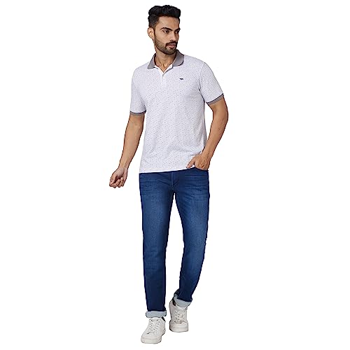 Image of Park Avenue Men's Cotton Polyester Blend Print Pattern Slim Fit Rib Collar Polo Neck Half Sleeve Casual T-Shirt