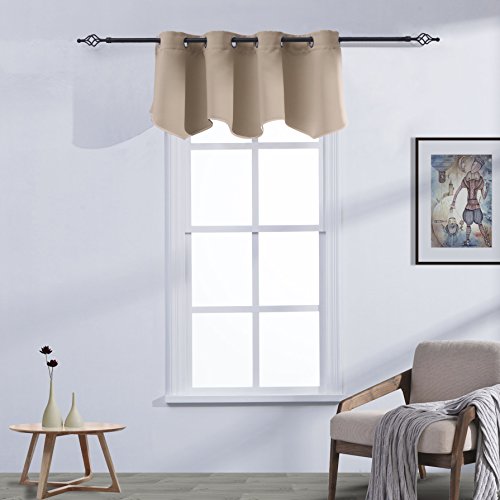 Aquazolax Window Treatments Grommets Top Blackout Scalloped Valance Solid Decorative Scalloped Curtain Valance, 52Inch By 18Inch, Taupe/Khaki, 1 Piece #TOP1