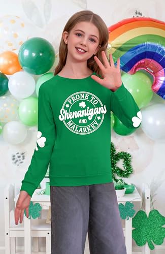 Kids St. Patrick's Day Shirts Girl Shamrock Graphic Shirts St Patty's Lucky T-Shirt Irish Long Sleeve Tops 5-14y4
