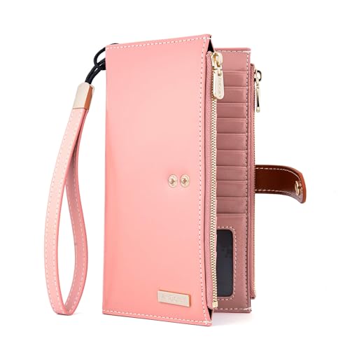 Women's Genuine Leather RFID Wristlet Wallet Credit Card Holder, Bink