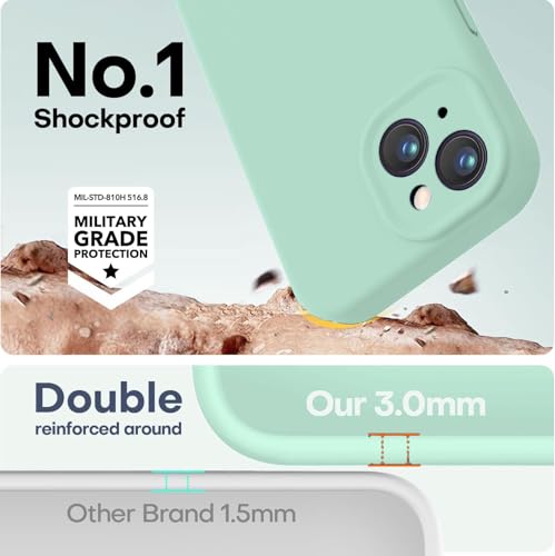 Image of Elzzi Microfiber Square Candy Case Compatible for iPhone 14, Shockproof Slim Back Cover Liquid Silicone Case (Mint)