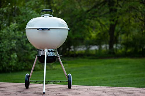 Image of Weber Master-Touch Charcoal Grill, 22-Inch, Ivory - Premium Outdoor BBQ Grill with Tuck-Away Lid Holder & One‑Touch Cleaning System, Porcelain‑Enameled Kettle