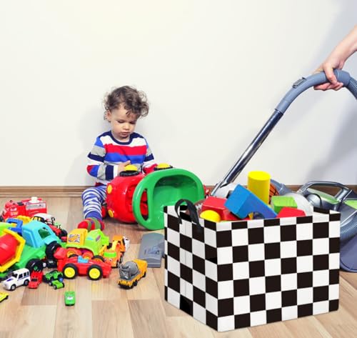 Image of Rectangular Car Basket for Boys Checkered Basket Kids Baby Storage Bin Toy Organizer Box Car Room Decor(Racing Flag)