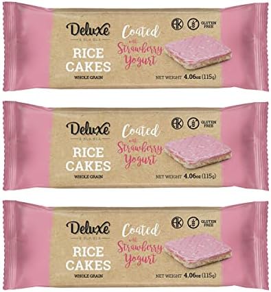 Deluxe & Bla Bla 3 Pack Rice Cake Whole Grain,Natural & Healthy Snack Gluten Free, Kosher Certificate & Low Calorie, Coated with Strawberry 115 Gr