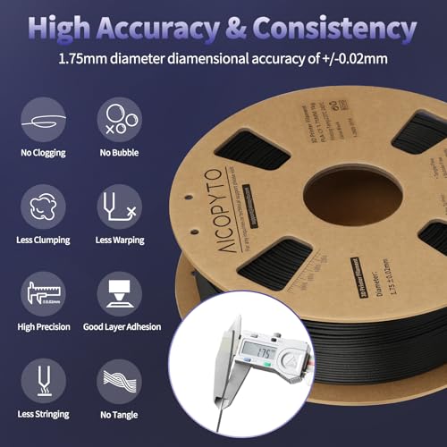 Image of Carbon Fiber PLA Filament 1.75mm Black 1KG (2.2lbs), PLA-CF Strong 3D Printer Filament High Dimensional Accuracy + /- 0.02mm, Easy to Print for Most FFF 3D Printers