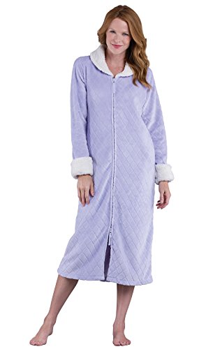 PajamaGram Fleece Robes for Women - Zip Up Robe, Lavender, LG/XL, 12-16