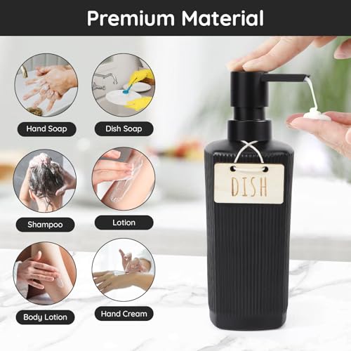 Image of Segbeauty 2Pcs 11.8oz Glass Hand Soap Dispenser, Pump Soap Dispenser for Kitchen 350ml Dishwashing Liquid Dispenser with Pump, Black Refillable Liquid Hand Soap Dispensers with Stripe for Bathroom