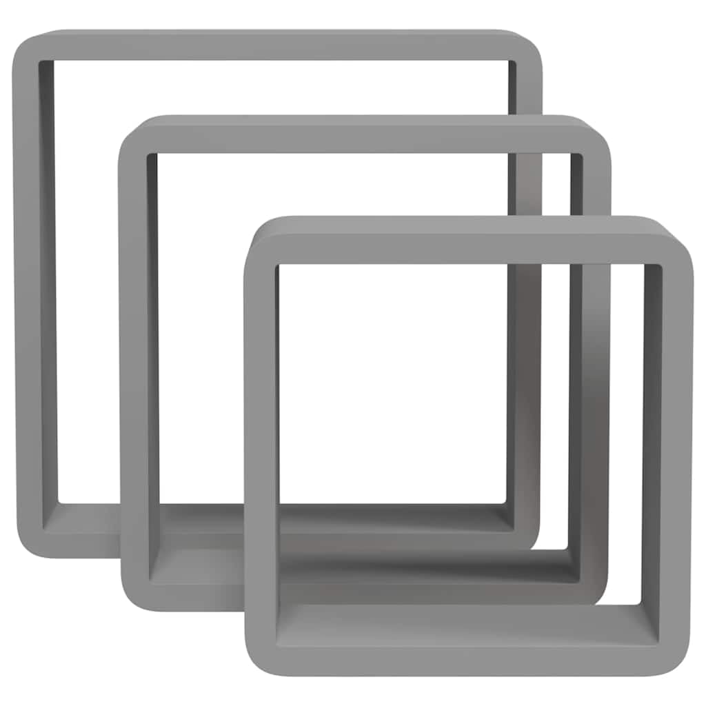 Set di 3 mensole a cubo grigie in MDF, mensole sospese da parete con fissaggio invisibile, per decorazioni, libri e oggetti da collezione, 28/24/20 cm