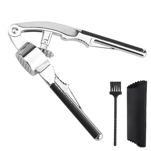 Presse-ail – Presse-ail inox – Écrase-ail – avec poignée antidérapante et épluche-ail – Écrasé-ail – Garlic Crusher – Presse-ail inox professionnel – Casse-noix – Casse-noix et presse-ail 2 en 1