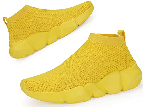 Santiro Walking Shoes for Women Slip on Sneakers Lightweight Casual Running Shoes Knit Athletic Shoes Yellow 9.5 US